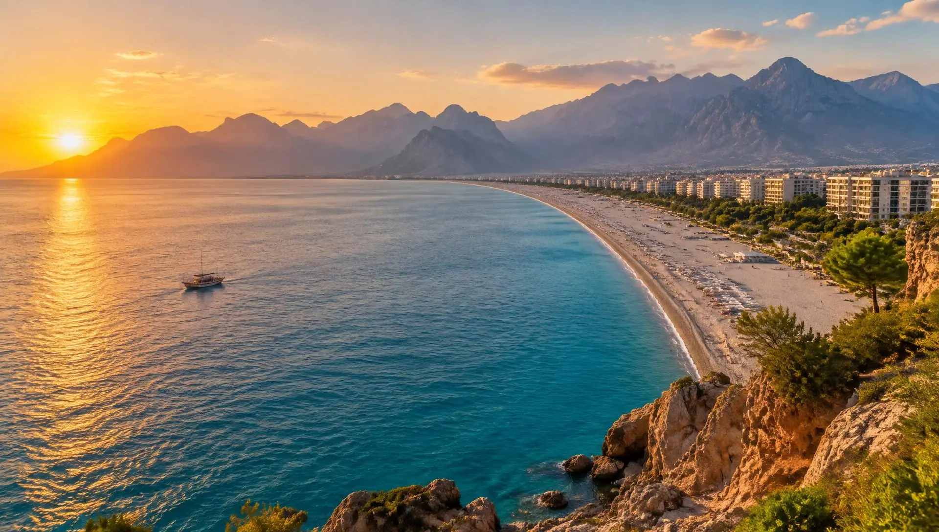 Antalya coastline with the Taurus mountains at sunset